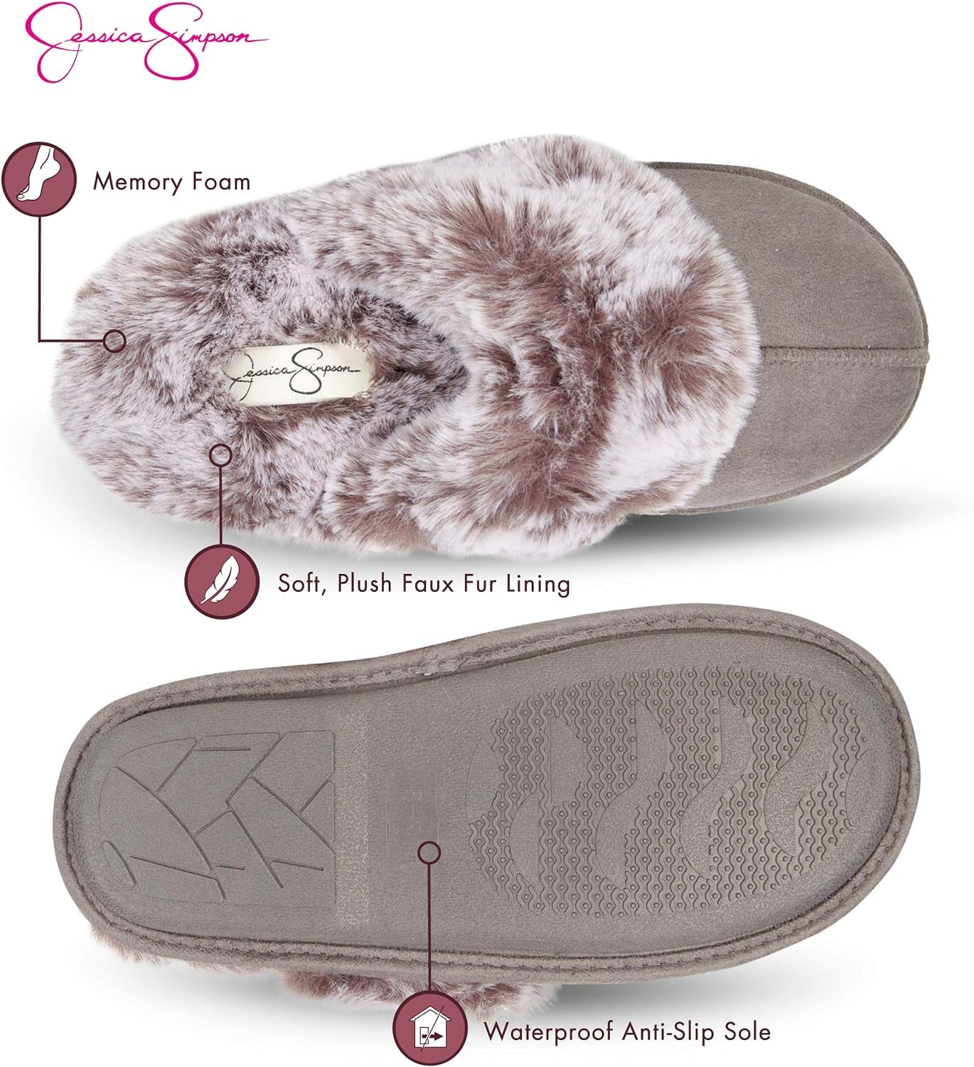 Women'S Comfy Faux Fur House Slipper Scuff Memory Foam Slip on Anti-Skid Sole