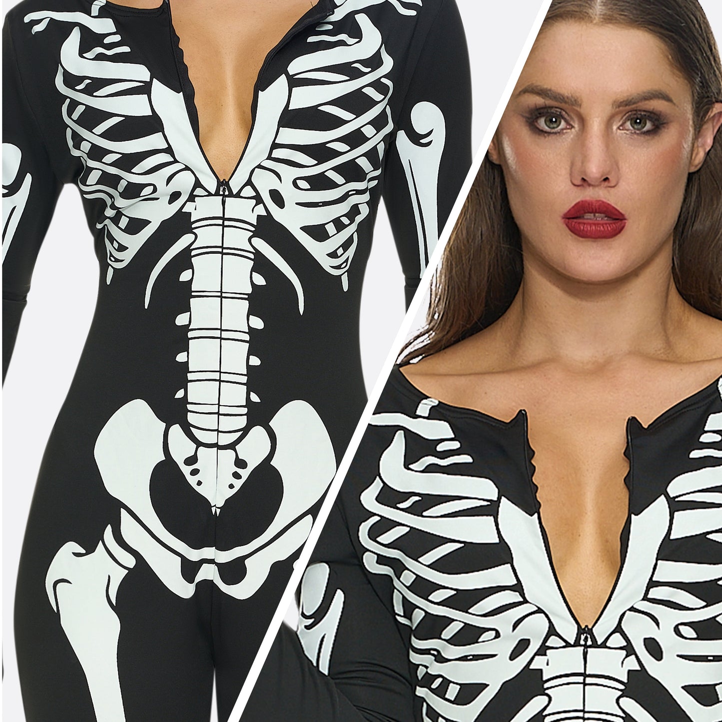 Glow in the Dark Skeleton Costume for Adults Women Halloween Dress up Party Role Playing Cosplay